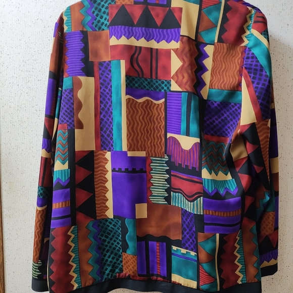 Vintage Caron Chicago Abstract Blouse Long sleeves Aztec Size 10 USA Clean - Picture 9 of 10